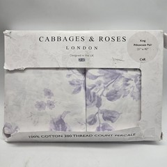 Cabbages & Roses King Pillowcase Purple Alderney Lilac Cotton Percale Set White