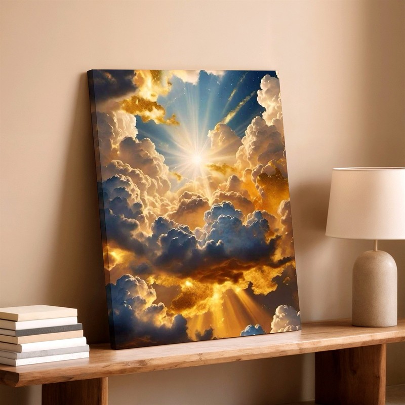 Wall Art Heavenly Cloudscape Sun Rays Sky Canvas Print Golden Dramatic Decor gallery