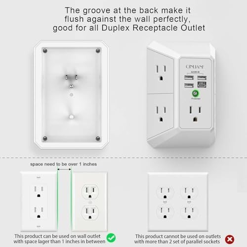 5 Outlet Extender Surge Protector Multi Plug Wall Adapter USB Charger Ports with gallery
