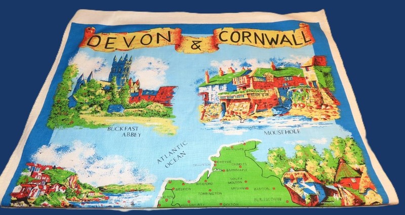 Cornwall and Devon tea or kitchen towel; cotton; map, landmarks; 29 x 18.5 in. gallery