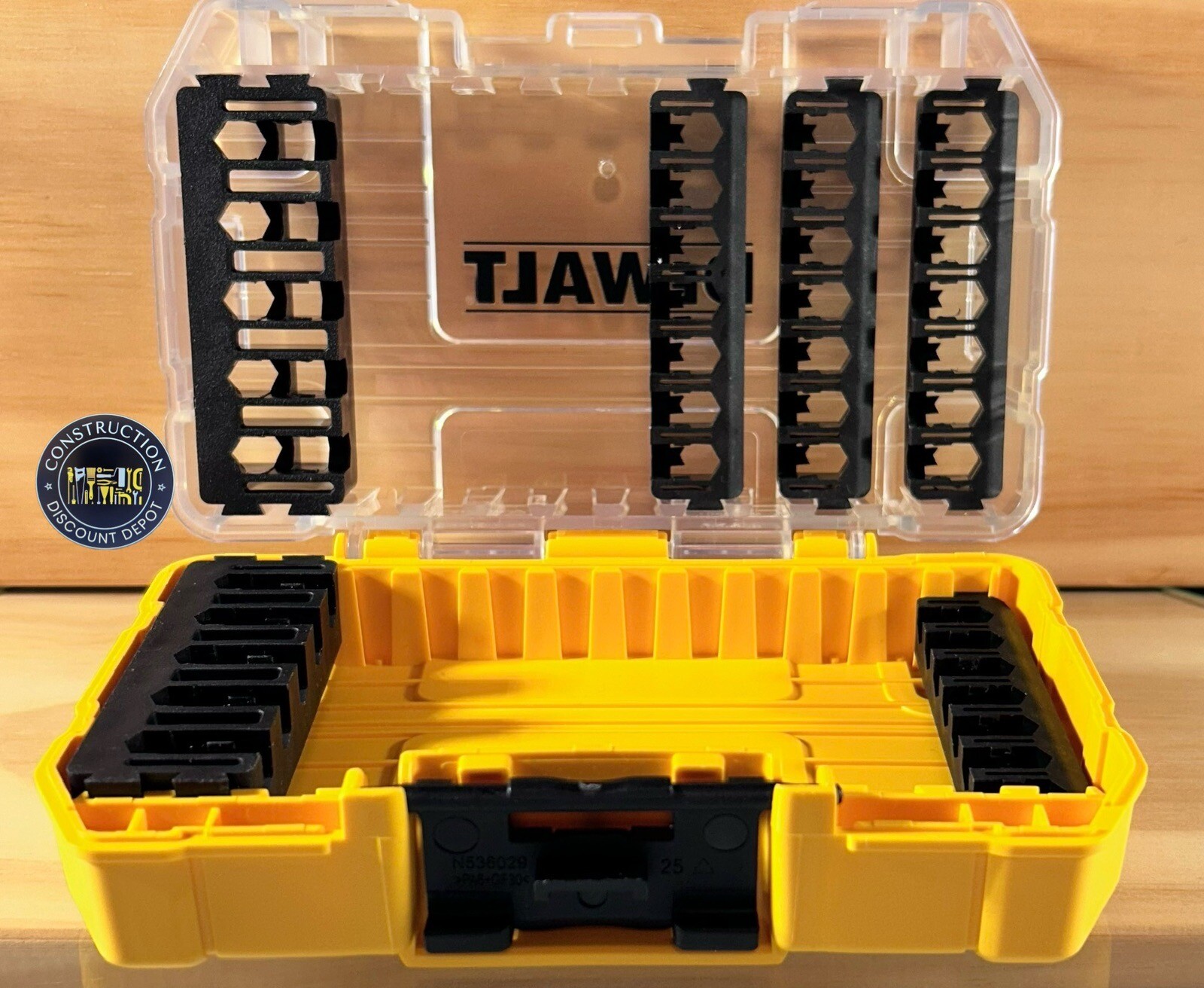 Dewalt Tough Case+ Clear Top/Yellow bottom Storage Case w/holders for 38 bits gallery