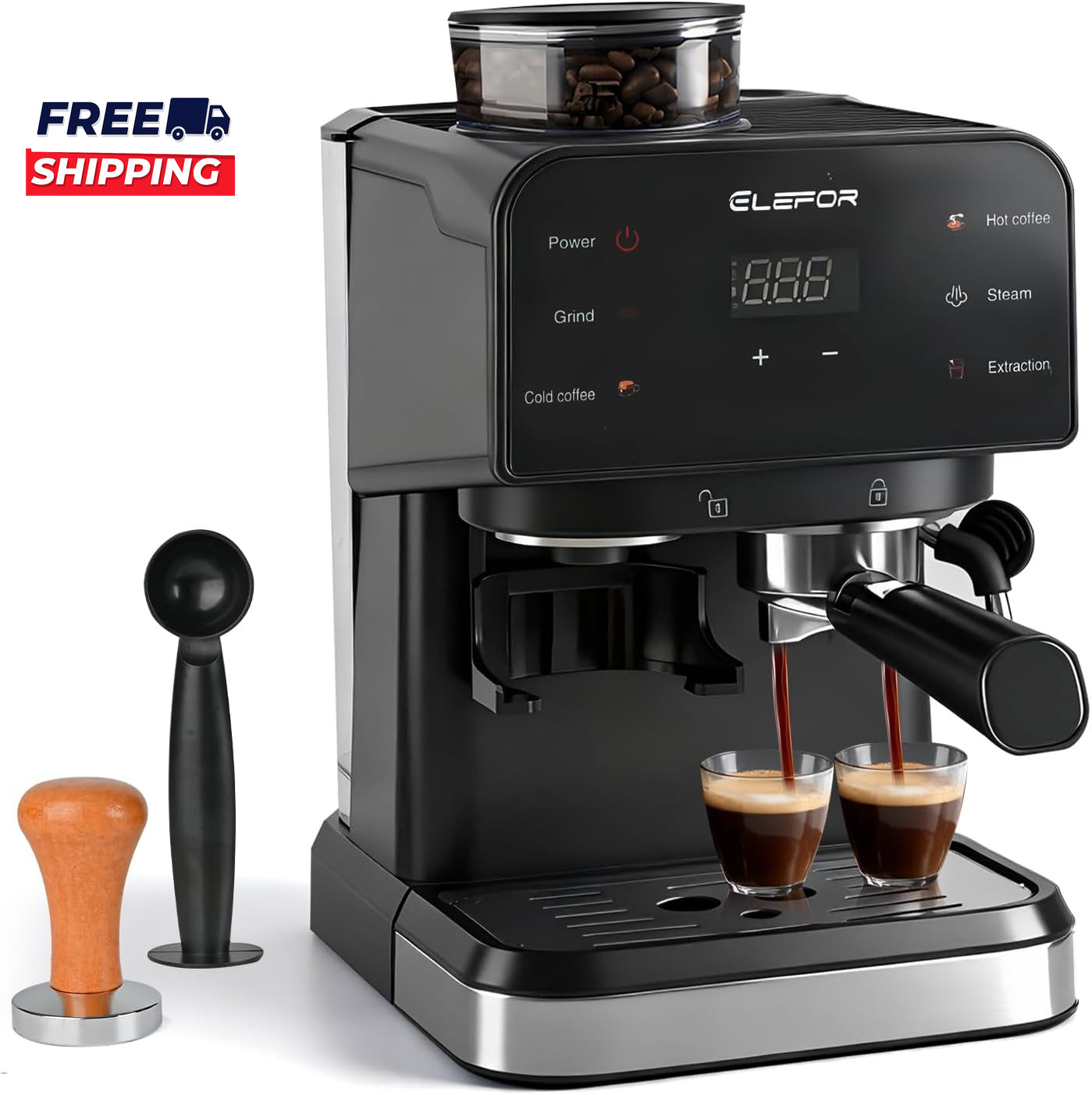 Espresso Machine 20 Bar Coffee Maker with Grinder Black very usefull in daily li gallery