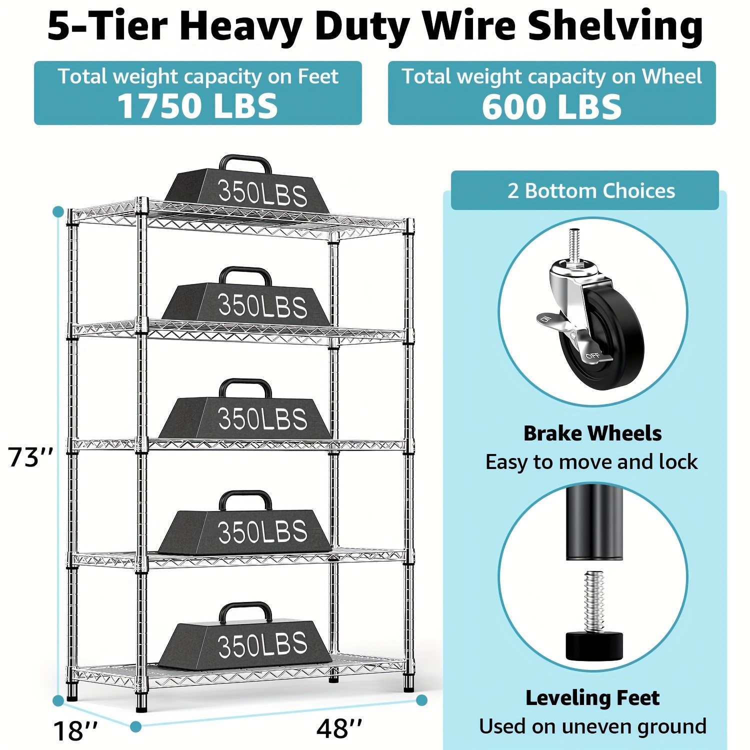 MZG[Heavy Duty Storage Shelving] 2000 LBS 5/ 4/3 Tier Heavy Duty Metal Wire Stor gallery