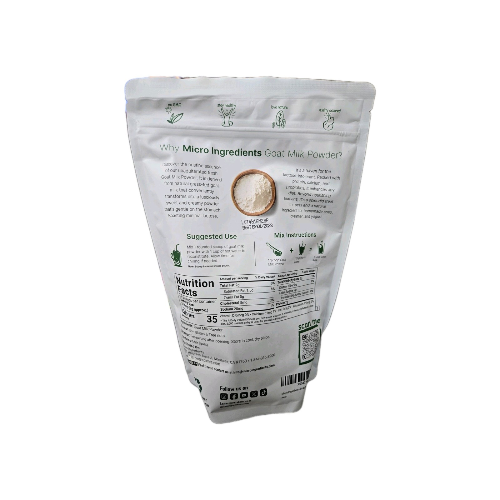 Micro Ingredients Goat Milk Powder, 1 Lb | Grass-Fed 16 Ounce (Pack of 1) gallery