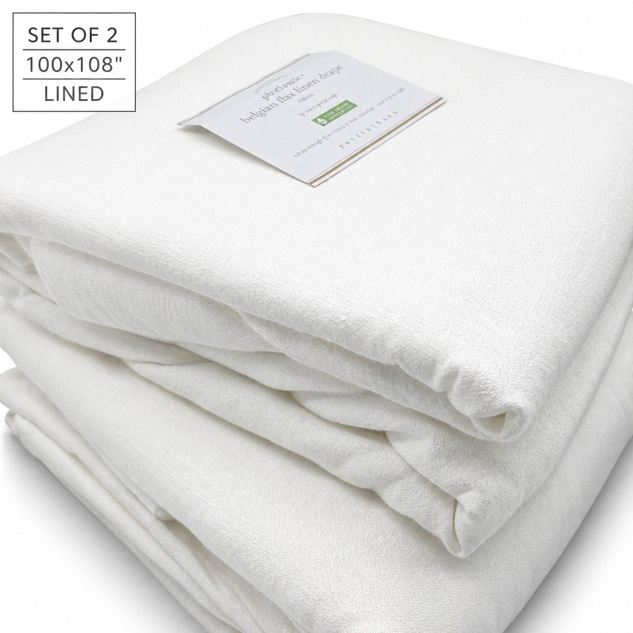 Pottery Barn Belgian Linen Curtains White 100x108 Set 2 Lined Panels gallery