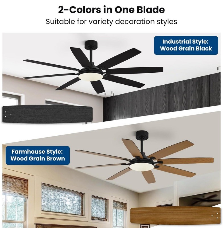72'' Walnut Black Ceiling Fan with Light & Remote 6 Speeds 3CCT Reversible Motor gallery