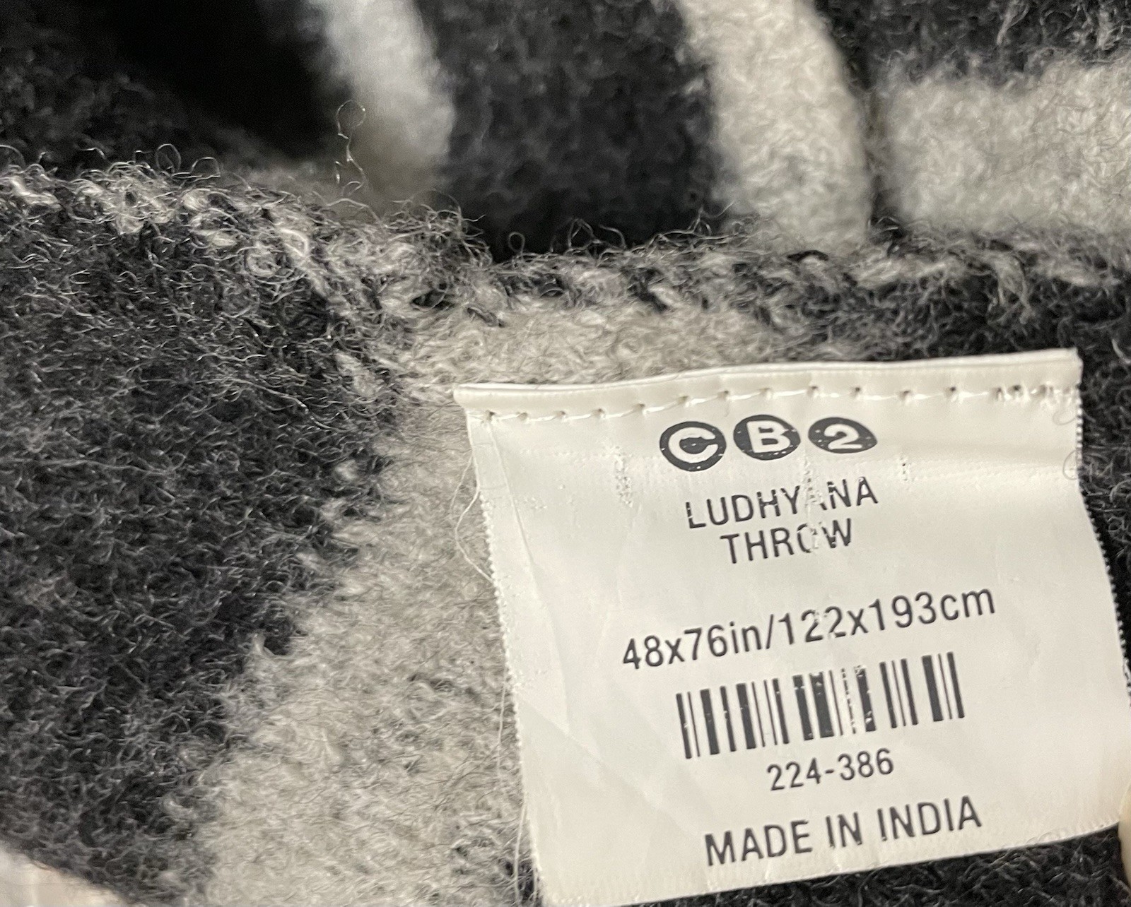 CB2 Light Black & Taupe Striped Throw Blanket 100% Wool 48" X 76" gallery