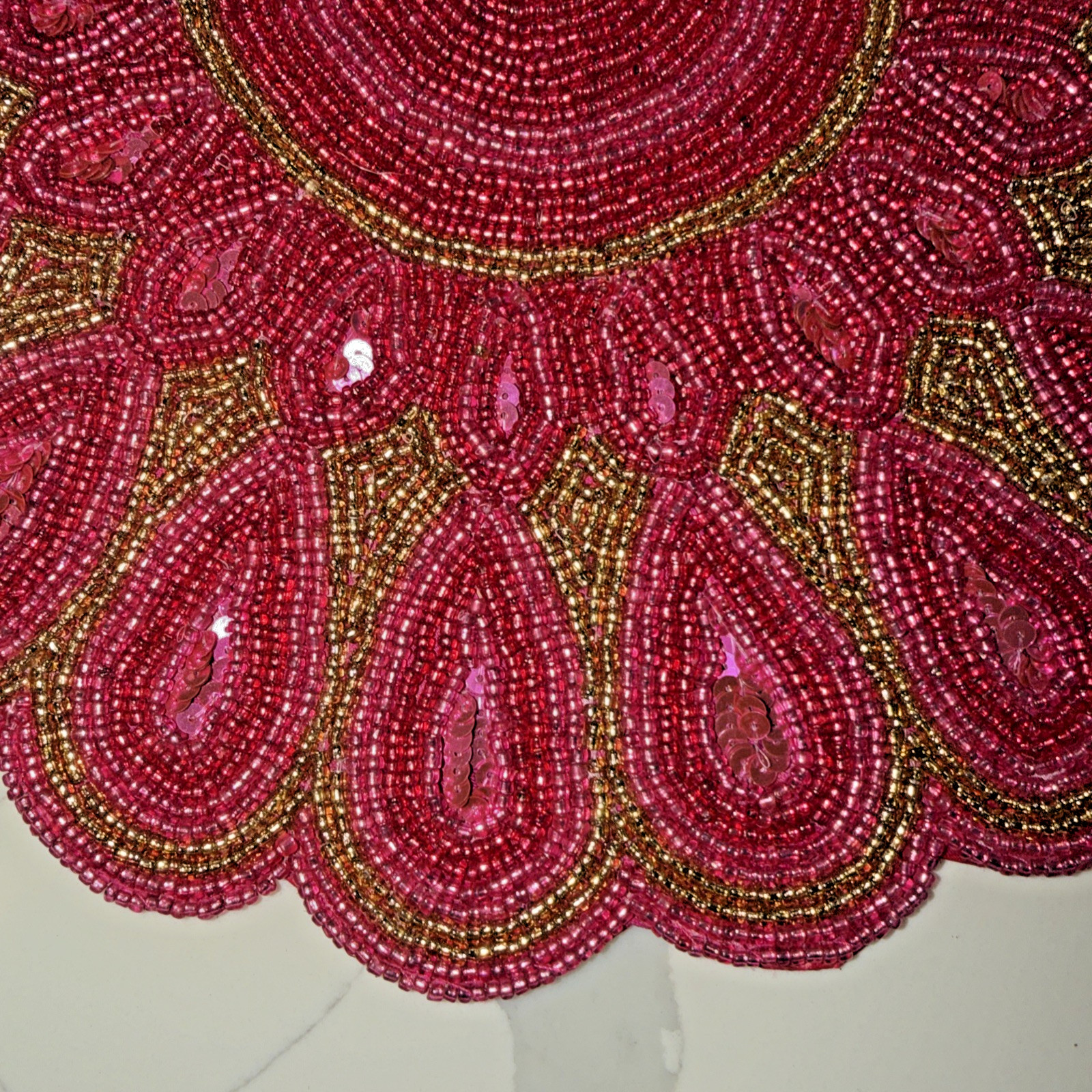 Bright Pink Gold Abstract Beaded Placemat Charger New 15" Floral gallery