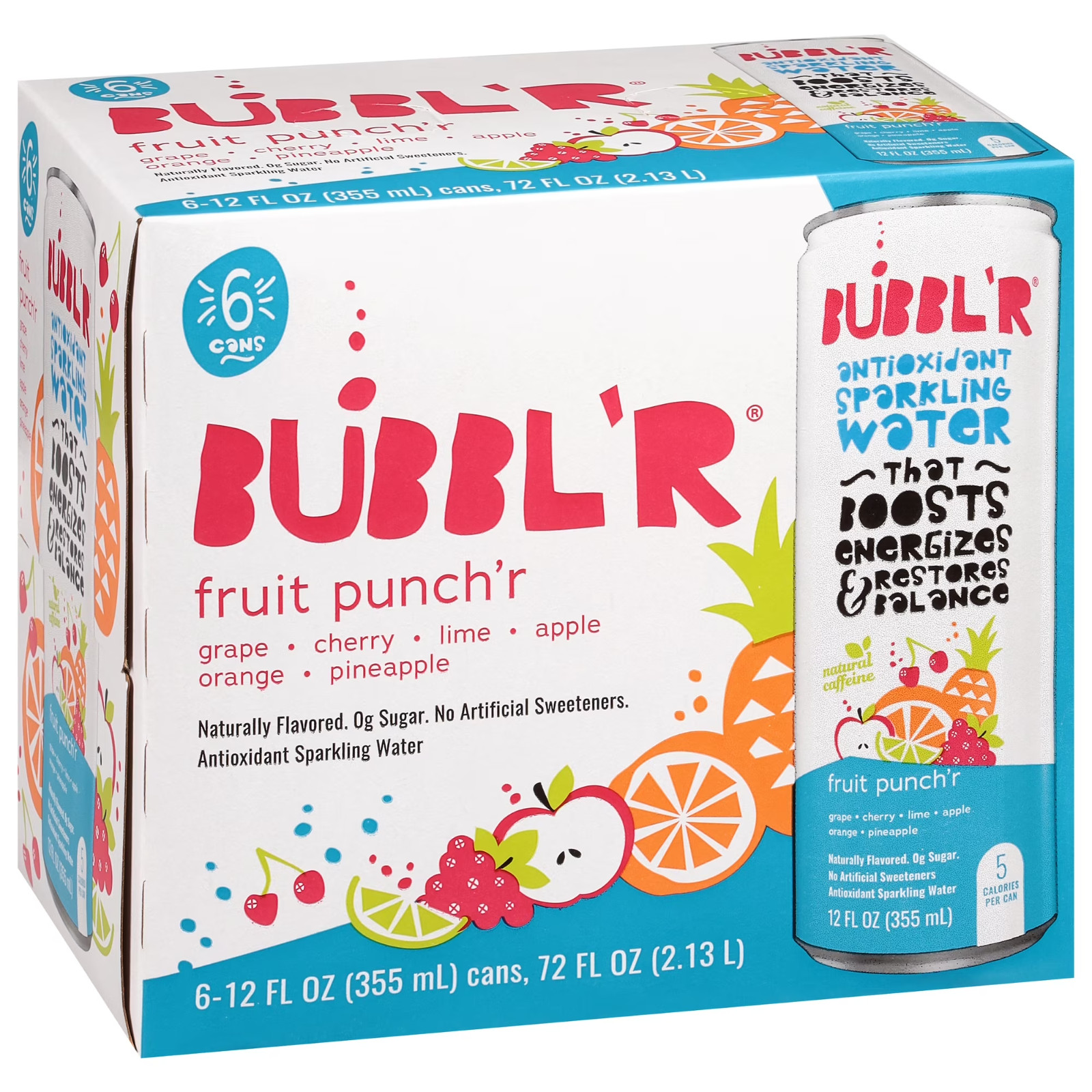 BUBBL'R Antioxidant Sparkling Water, Fruit Punch'r, 12 fl oz, 6 Pack Cans gallery