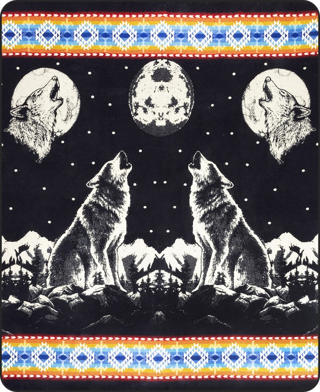 EXTRA LARGE SOFT & WARM ALPACA WOOL BLANKET 79x92" WOLF PATTERN REVERSIBLE gallery