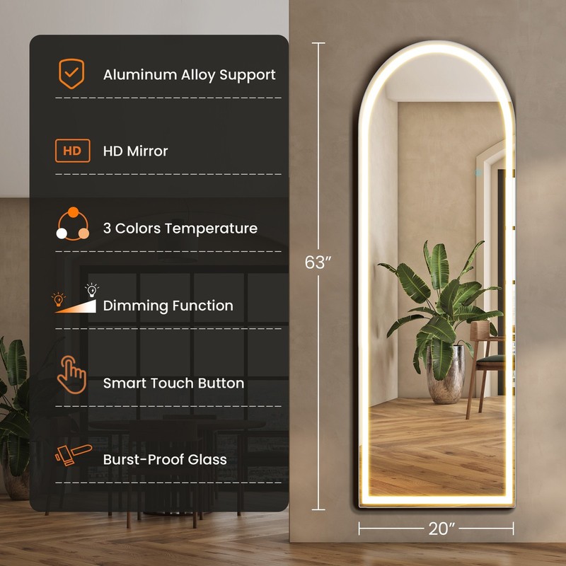 Curved/rectangular LED full-length mirror Floor-length full-length mirror gallery