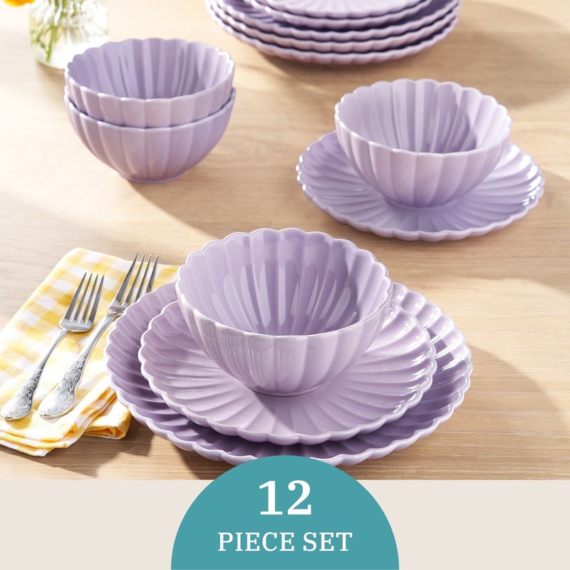 Colette 12-Piece Stoneware Dinnerware Set, Purple gallery