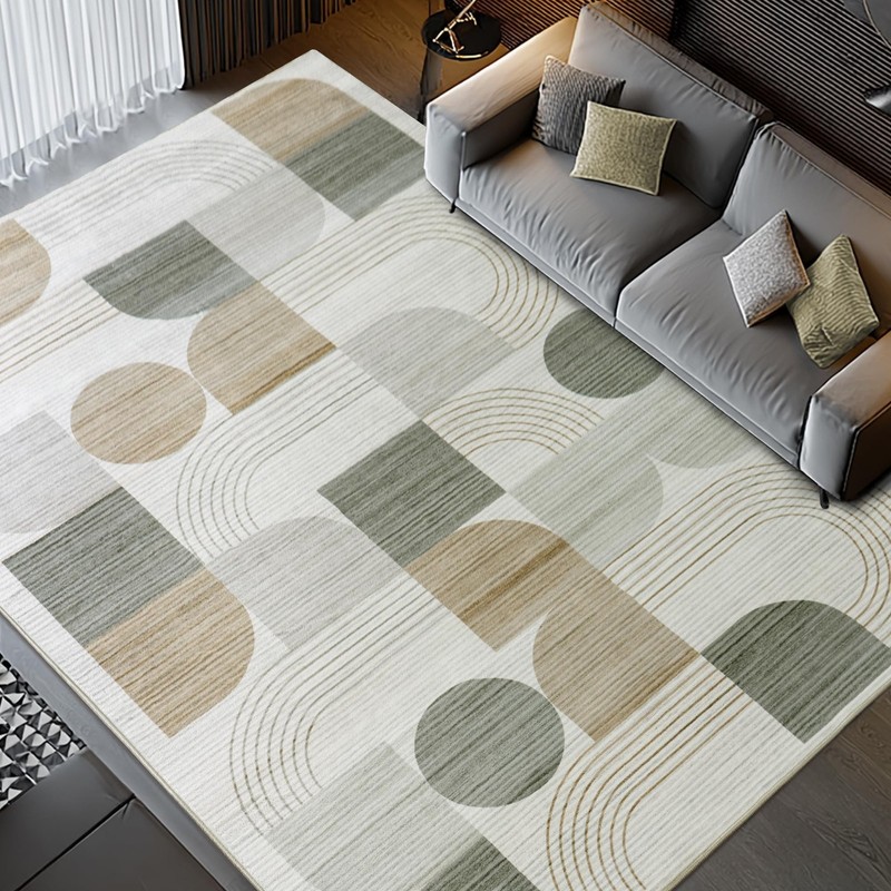 Large Machine Washable 5x7 Area Rug, Soft Modern Geometric Abstract Beige Rug... gallery