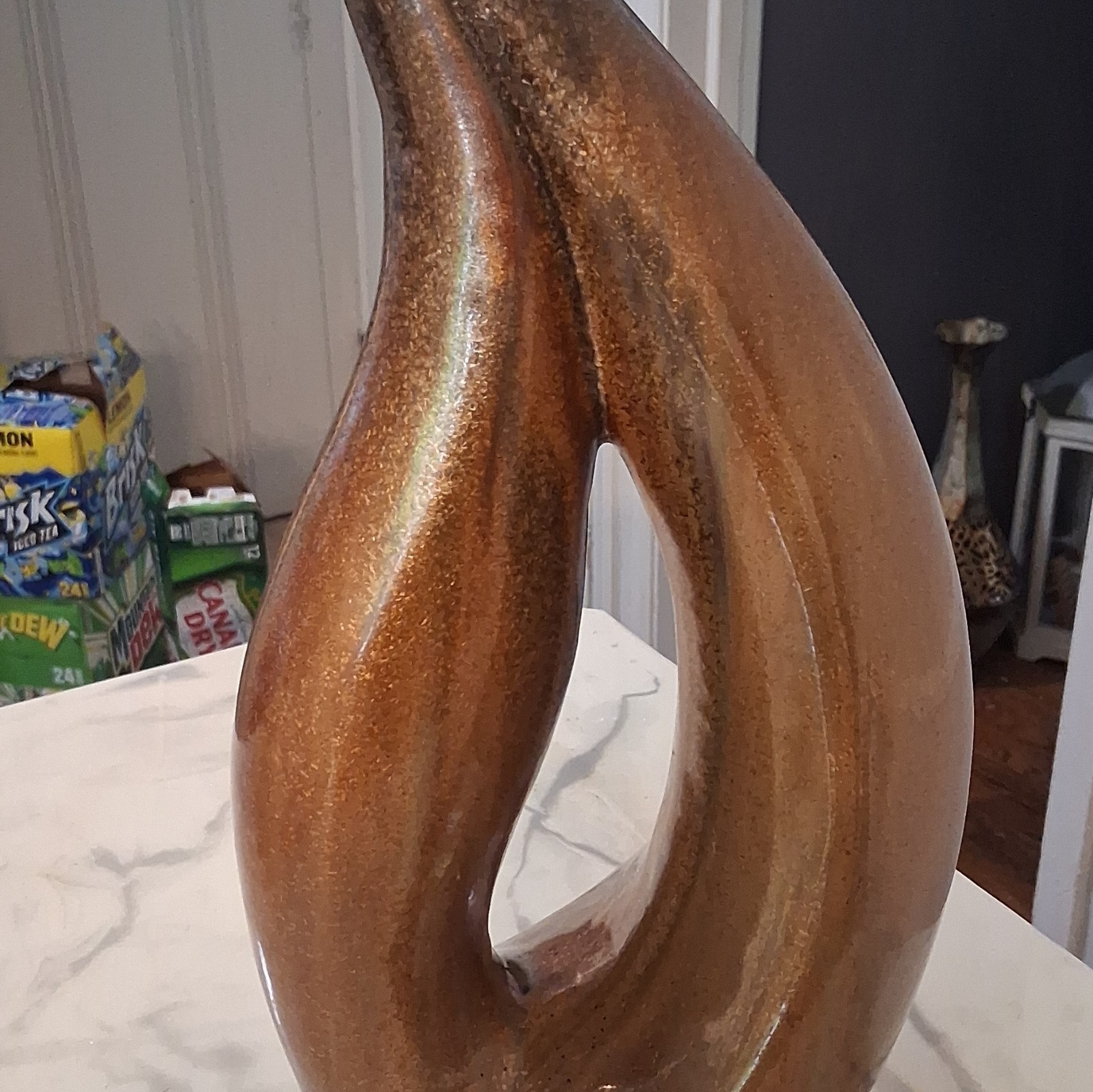 Modern Abstract Asymmetrical Speckled Brown Ceramic Flower Vase, Glossy gallery