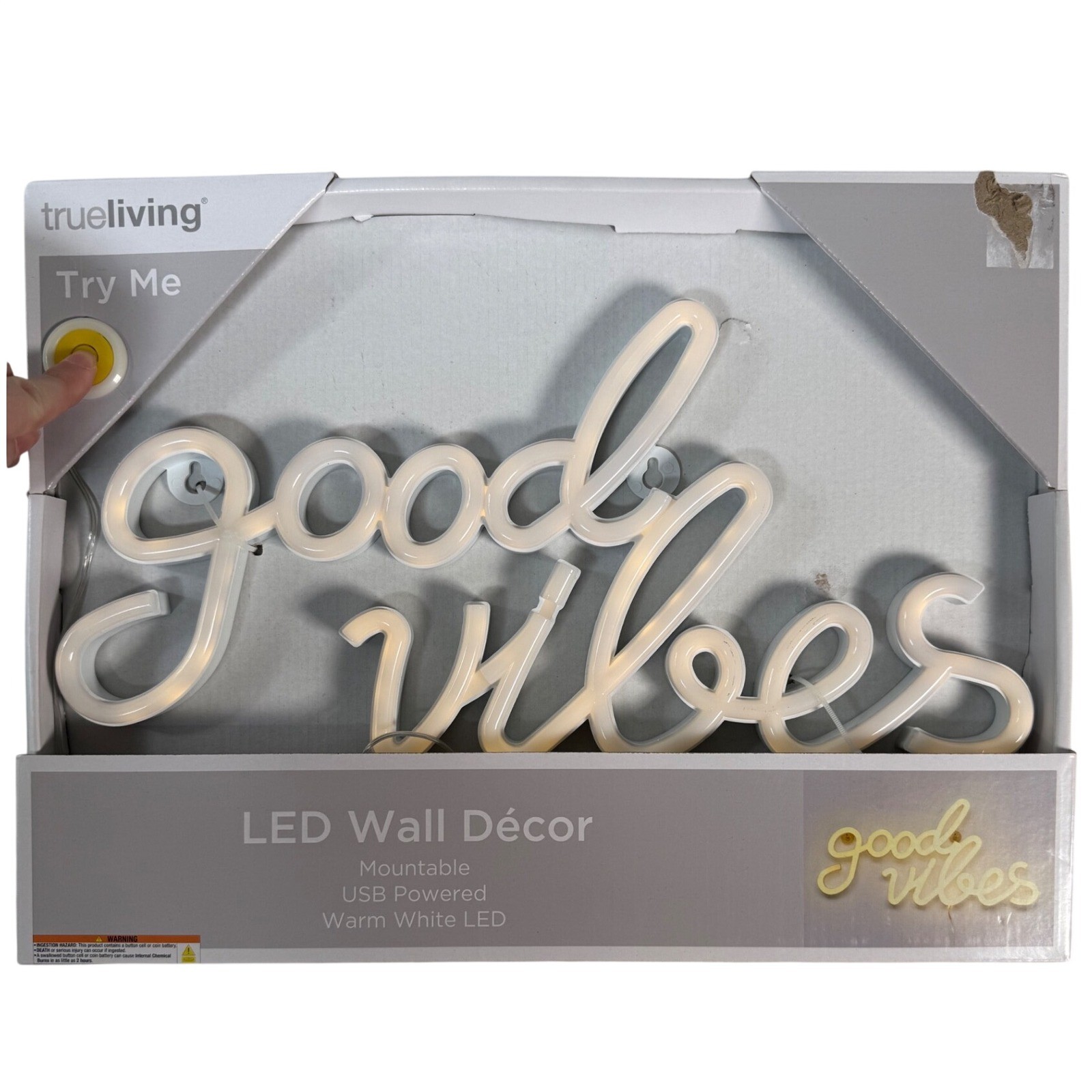 true living Good Vibes LED Wall Decor Warm White USB Powered Neon Sign 80in Cord gallery