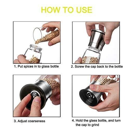 2PC Salt and Pepper Grinder Set with Adjustable Glass Grinder Stainless Steel gallery