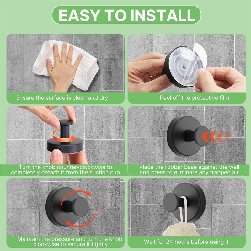 2/4/6 Pack Suction Cup Hooks, Stainless Steel No Drill Shower Hooks, Towel Hooks gallery