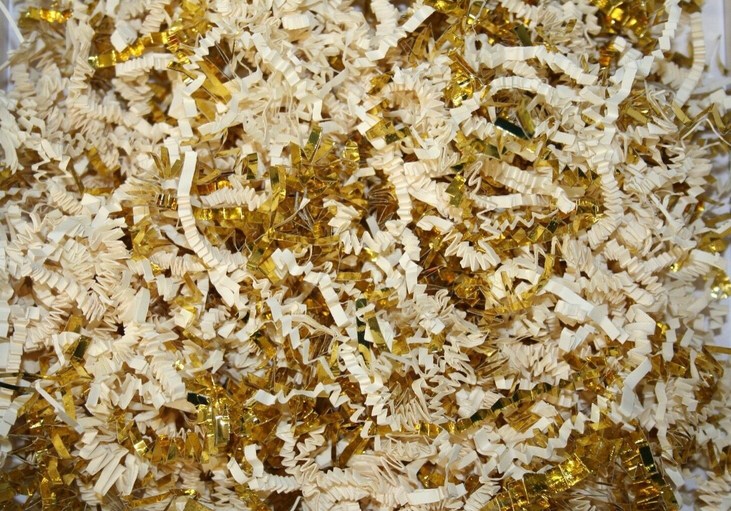 Paper Crinkle Shred with METALLIC GOLD Trim for Box / Basket Filler 2 OZ Bag gallery