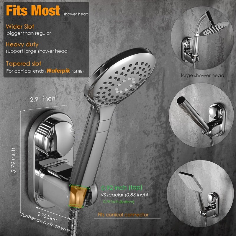 Handheld Shower Head Holder - 5 Positions Adjustable + 90° downwards - Adhesive gallery
