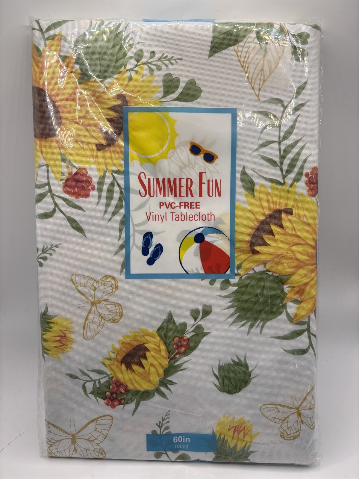 Summer Fun Vinyl Tablecloth 60” Round Fall Sunflower Picnic Party Camping gallery