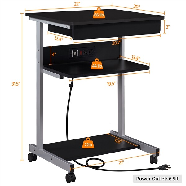 Mobile Compact Computer Table w/Power Outlet Home Office Desk for Small Spaces gallery