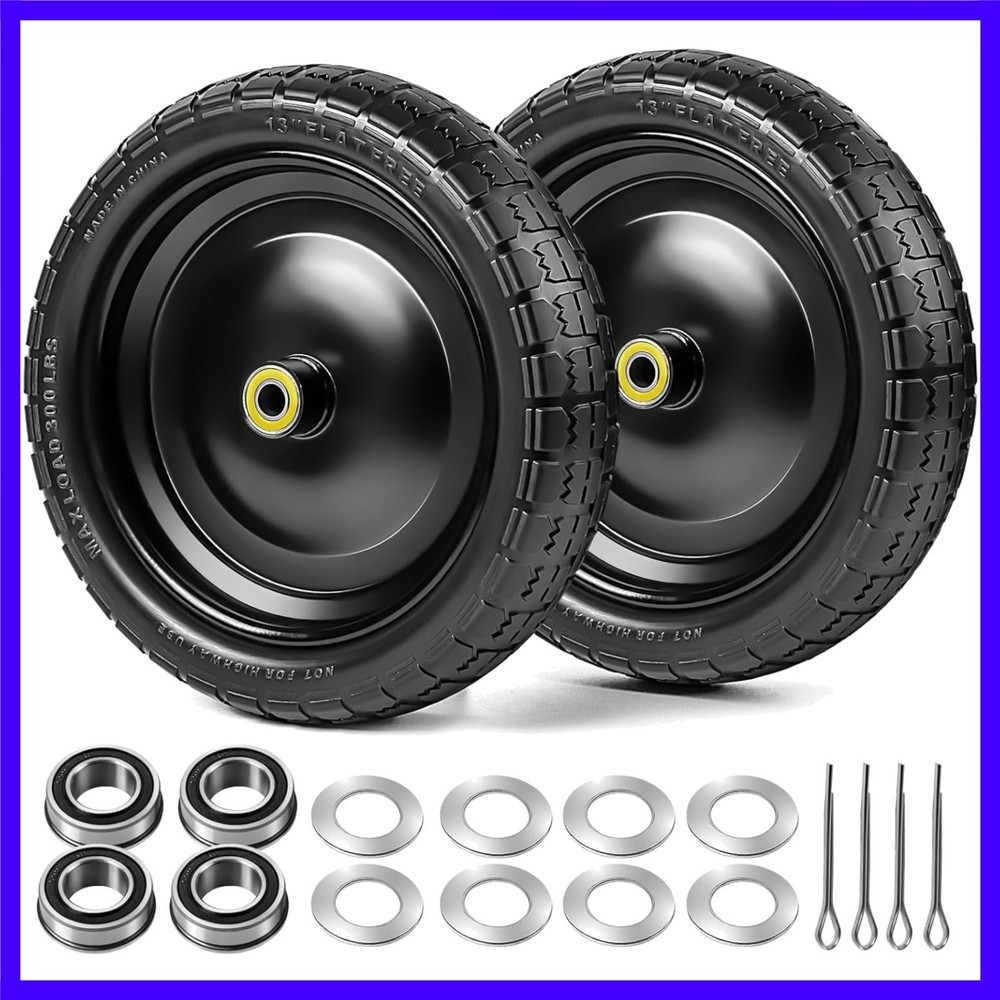 Flat Free Wheels Replacement 2-Pack Solid Tire and Wheel for GOR Cart Tires a...