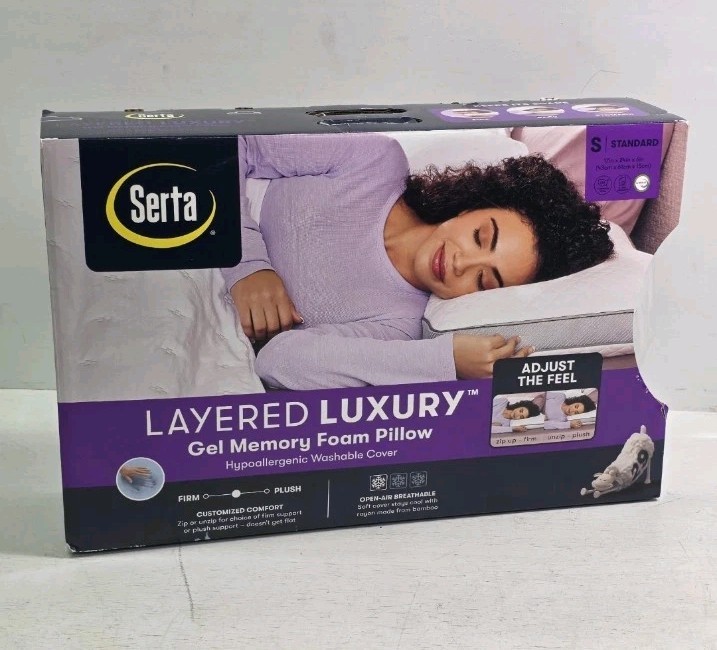 Serta Layered Luxury Gel Memory Foam Zip/Unzip Standard Queen Pillow White NOB gallery