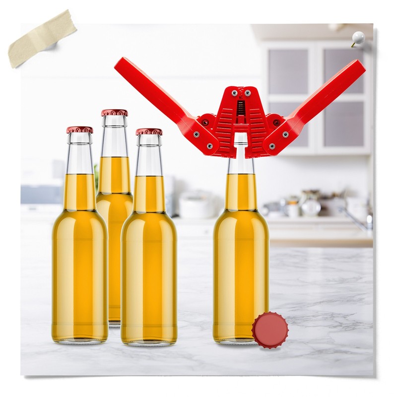 Fermentaholics Beer Bottle Capper & Lid Set and 144 Red Crown Caps gallery