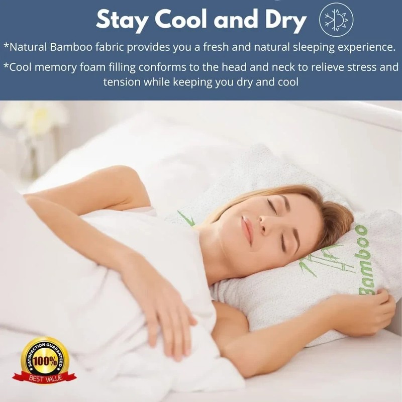 Glory Bamboo Pillow Queen Size - Memory Foam/Breathable & Zippered. Set 2. gallery