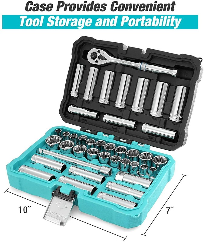 DURATECH 40 PC 3/8"Drive Socket Tool Set SAE/Metric Ratchet Handle Extension Bar gallery