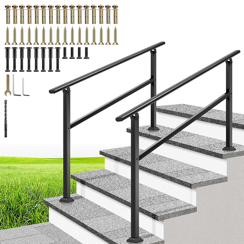 2-Pack 4 Step Hand Rails for Outdoor Steps Wrought Iron Railing for Porch Deck gallery