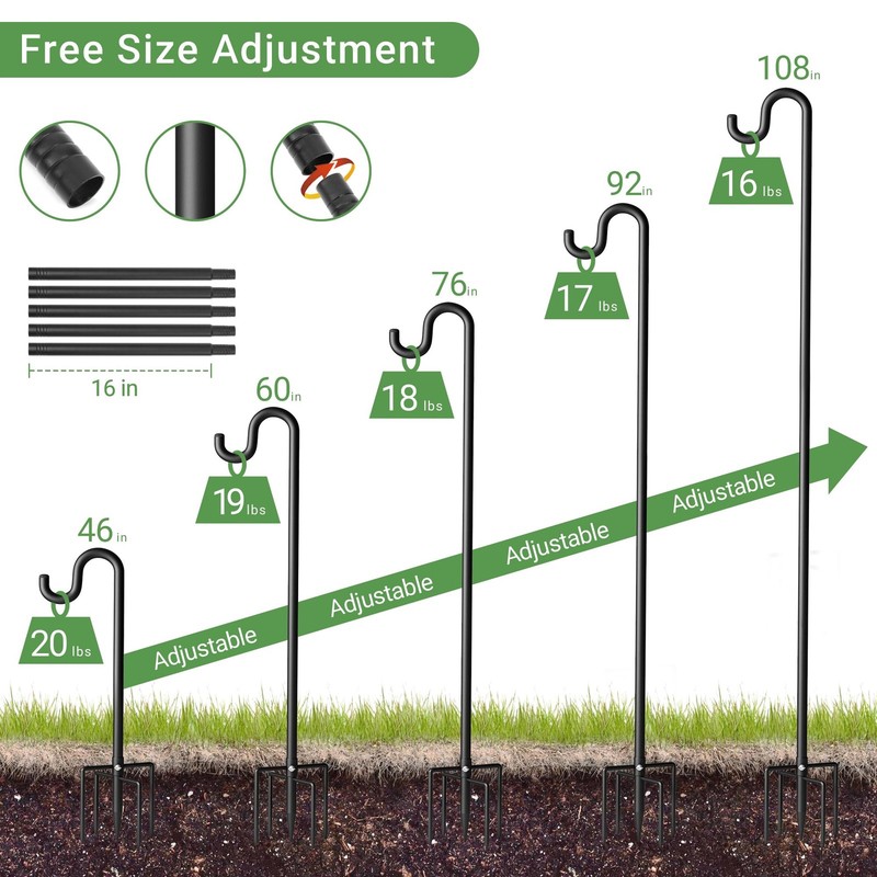 108" Shepherds Hooks for Outdoor, Extra Thick Bird Feeder Pole with 5 Prong B... gallery