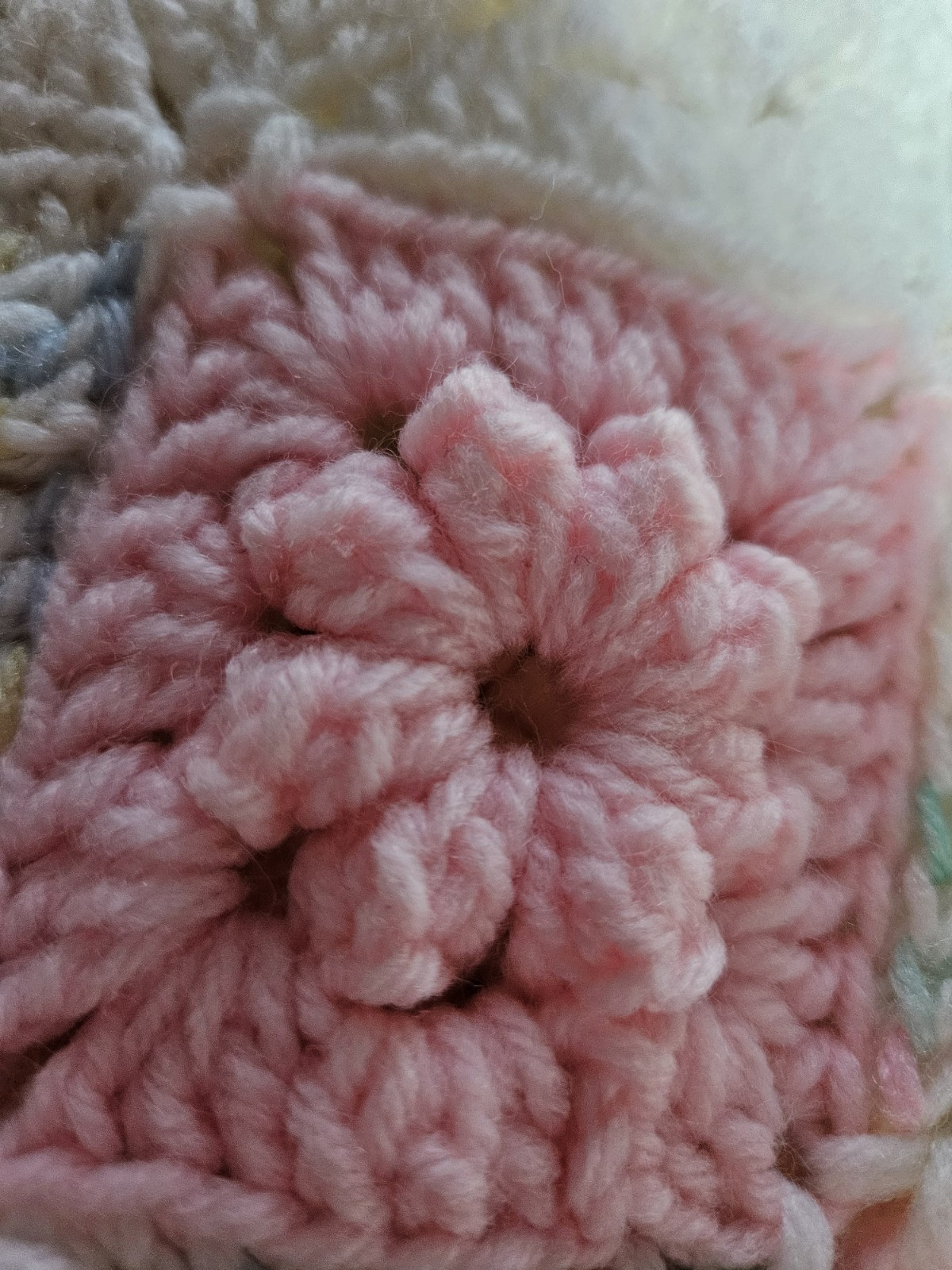 3D Granny Square Afghan Handmade 38in X 49in. pink/white Handmade gallery
