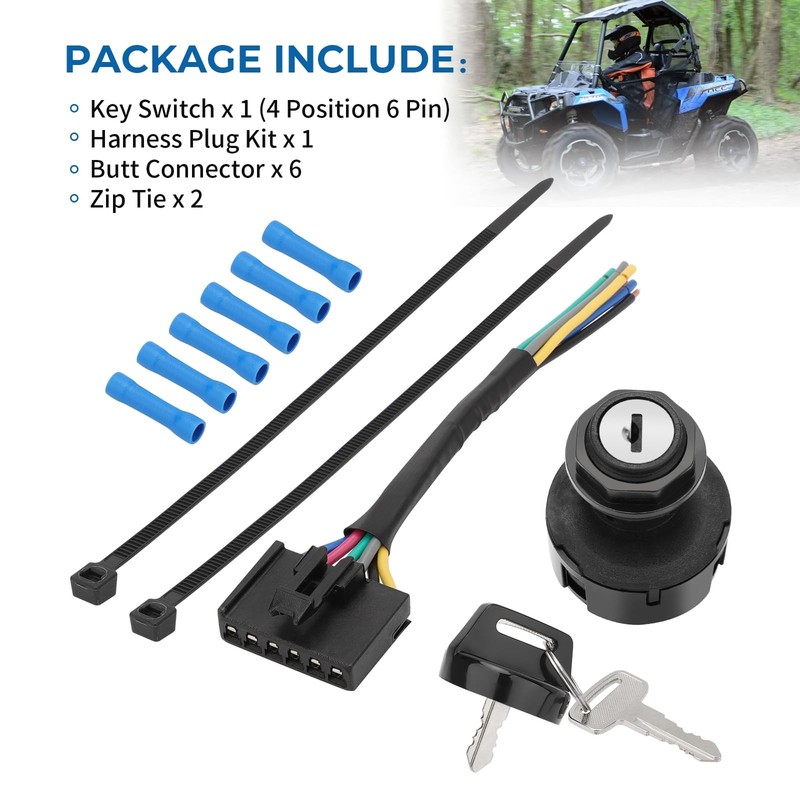 M MATI Ignition Key Switch 4 Position 6 Pin & Harness Kit for Polaris Black gallery