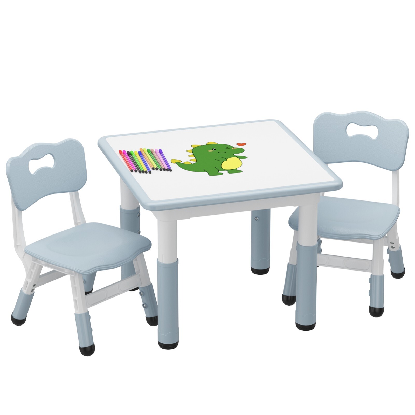 Kids Table and 2x Chairs Set Graffiti Desktop Height Adjustable Toddler Table gallery