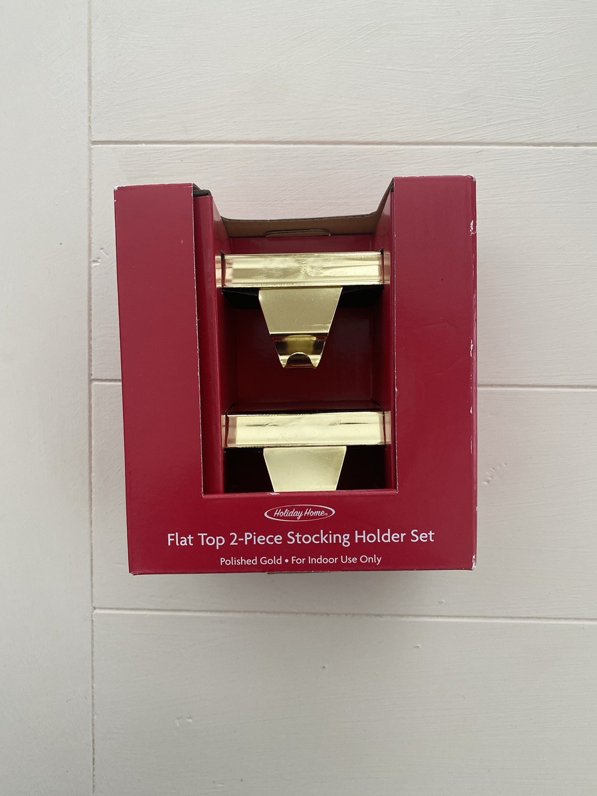 Holiday Home Flat Top 2-Piece Stocking Hook Holder Set - Polished Gold NEW gallery
