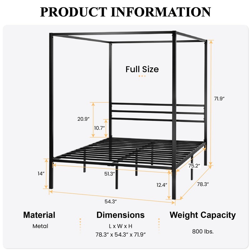 SHA CERLIN Canopy Bed Frame Full Size/Mattress Foundation with Metal Slats Su... gallery