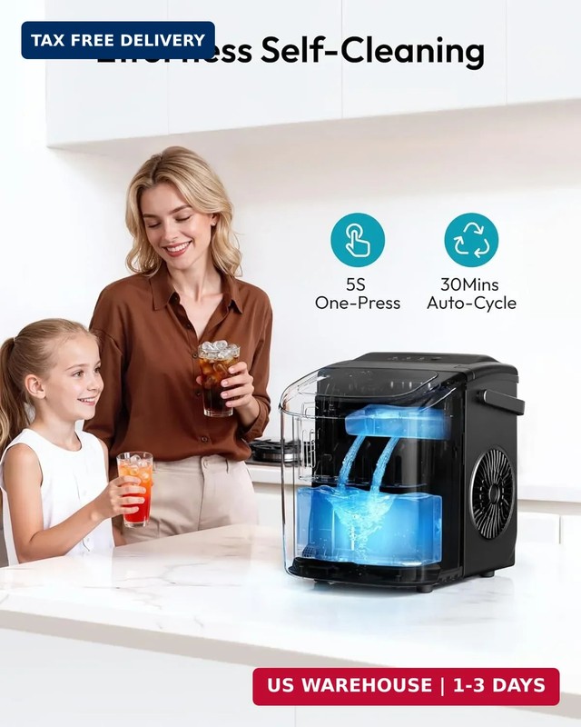 EUHOMY Countertop Ice Maker Machine with Handle, 26lbs in 24Hrs, 9 Ice Cubes Rea gallery