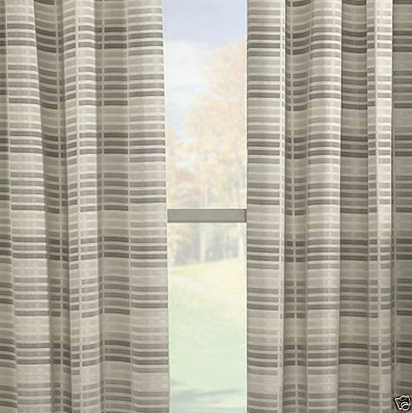 2 Panels- MONTREAL Window Drape Curtain - 84" Long -Silver Ivory Striped 🌟NEW🌟 gallery