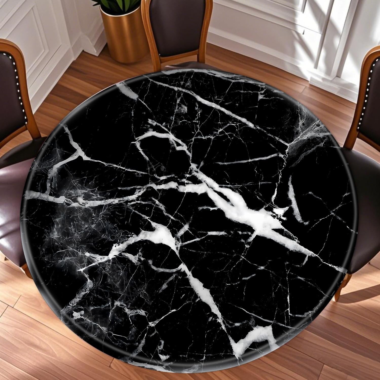 52 Inch Black & White Round Table Protector for Kitchen, Marbling Veins Table... gallery