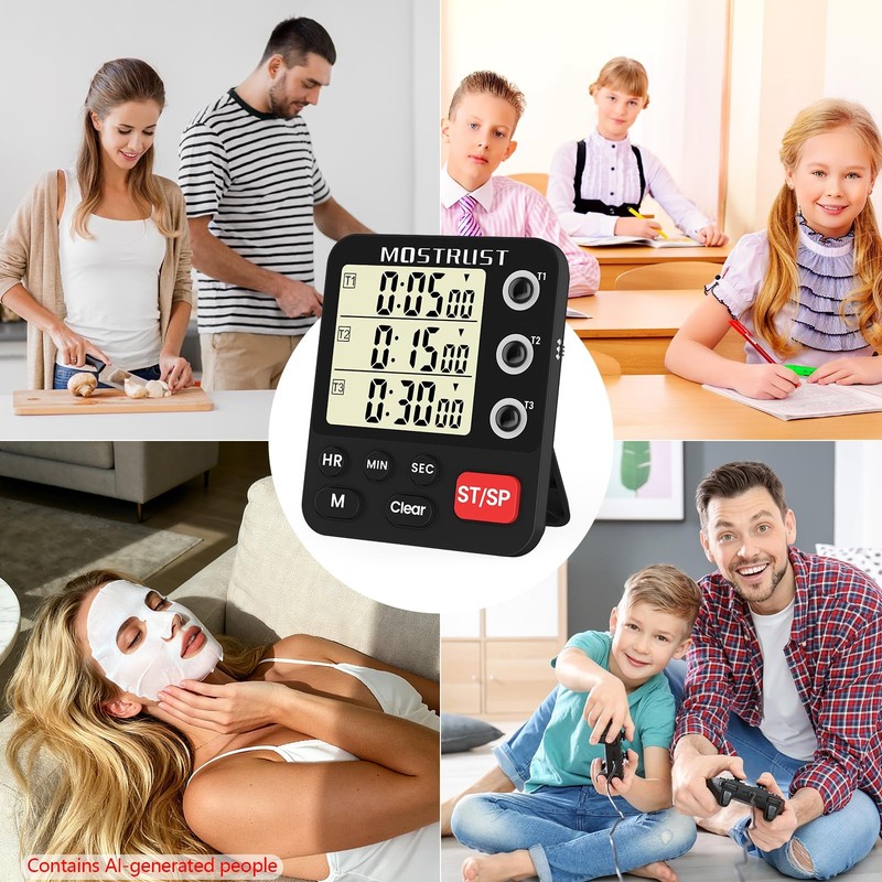 Digital Dual Kitchen Timer, 3 Channels Triple Countdown Timer for Cooking, Ma... gallery