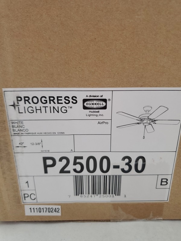 Progress Lighting P2500-30 42" White Ceiling Fan AirPro Builder Collection ~New gallery