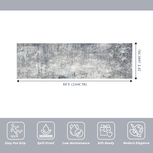 2x8 Washable Non-Slip Hallway Runner Rug – Modern Coastal Abstract Neutral gallery