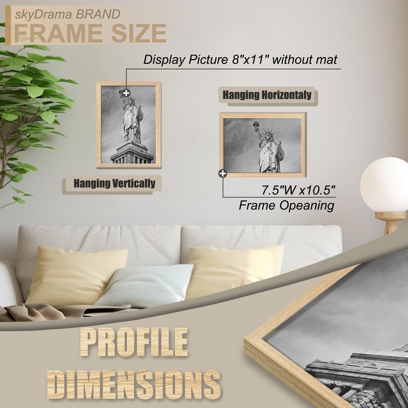 Natural Solid Wood 8x11 Picture Frame, Display 8 x 11 Inch Picture Poster Pho... gallery