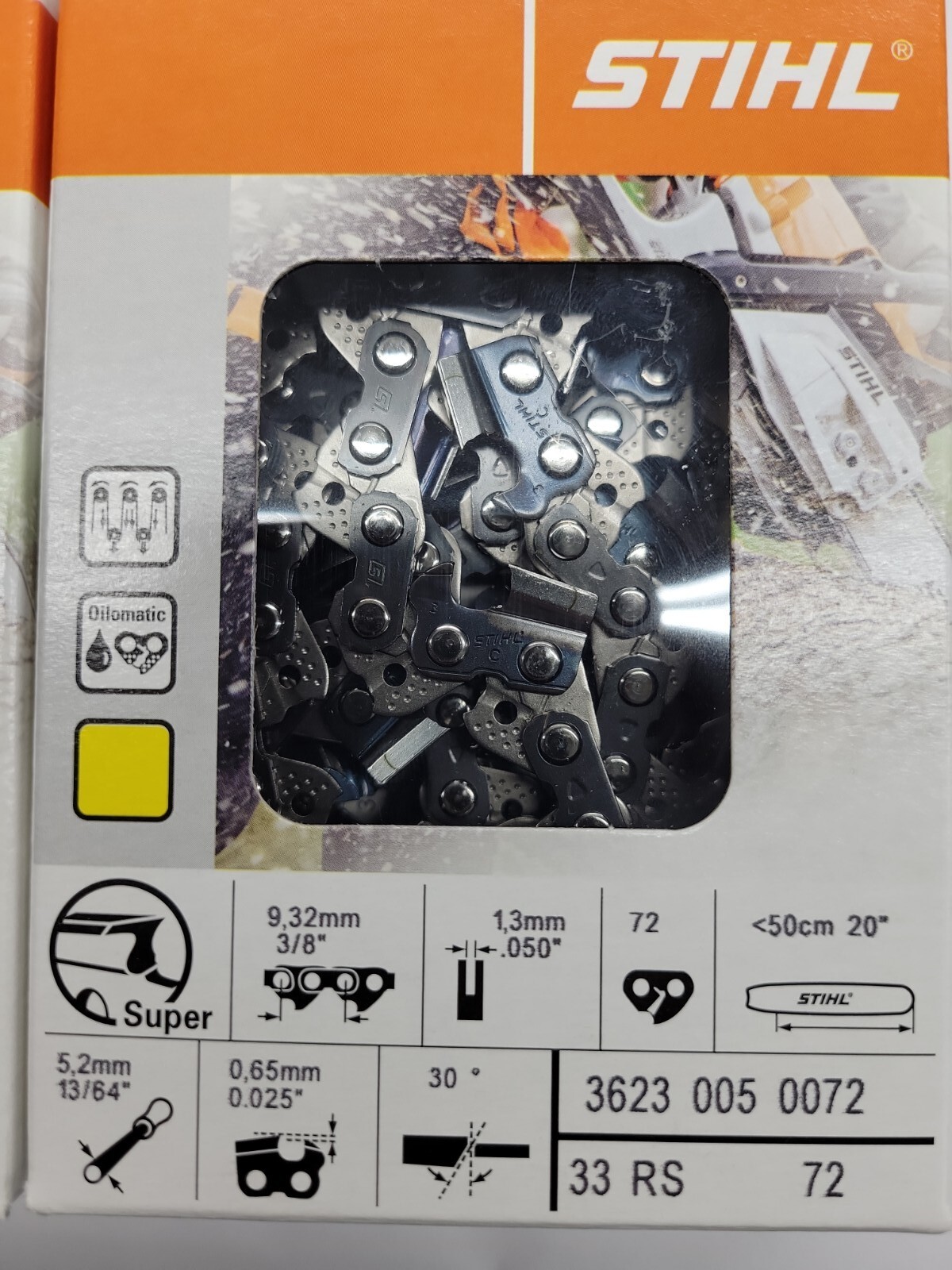 Stihl OEM 2-Pack 33RS-72 20" Yellow PRO Chainsaw Chains .050 3/8" 72DL gallery