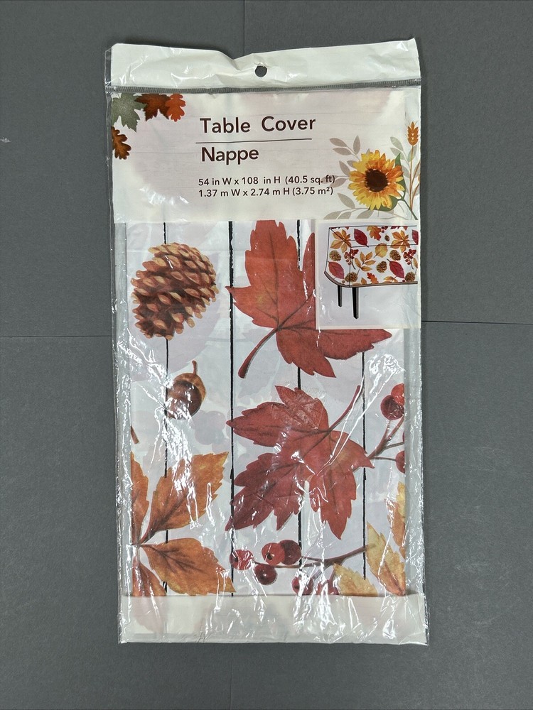 Fall Table Cover Plastic With Pinecones Leaves(BRAND NEW) 54 in W x 108 in H