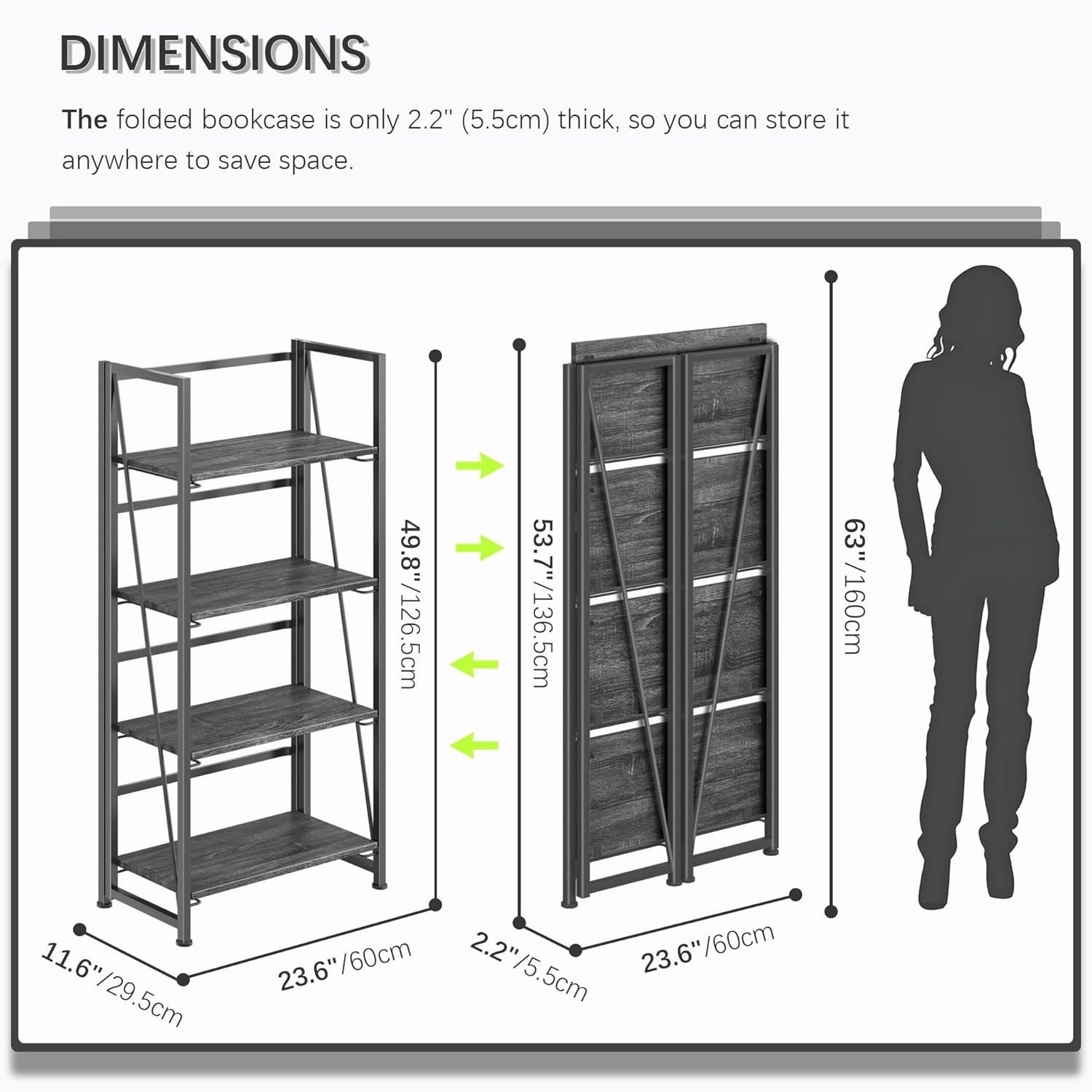 No Assembly Folding Bookshelf Storage Shelves 4 Tier Bookcase Standing Rack gallery