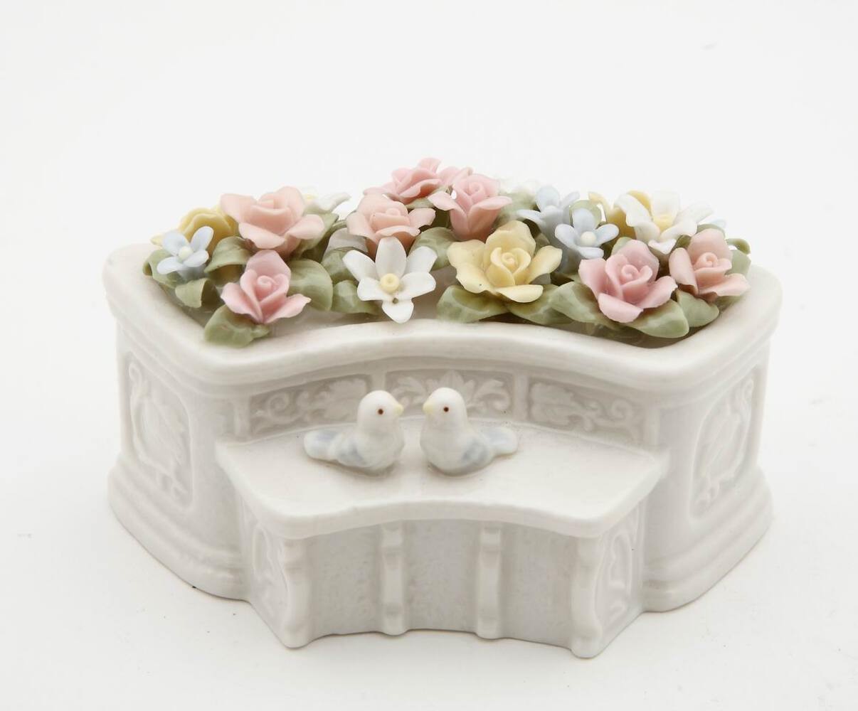 Ceramic Flower Garden with Two Small Birds Figurine, Home Décor, Gift for Her, G gallery