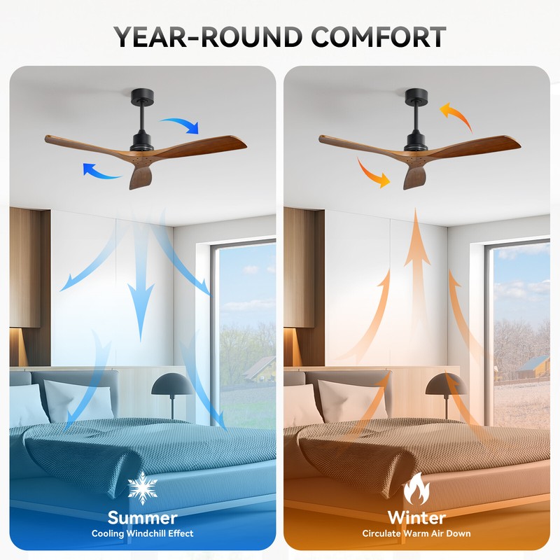 Low Profile Ceiling Fan With Lights and Remote Modern Wood Blade Fan For Bedroom gallery