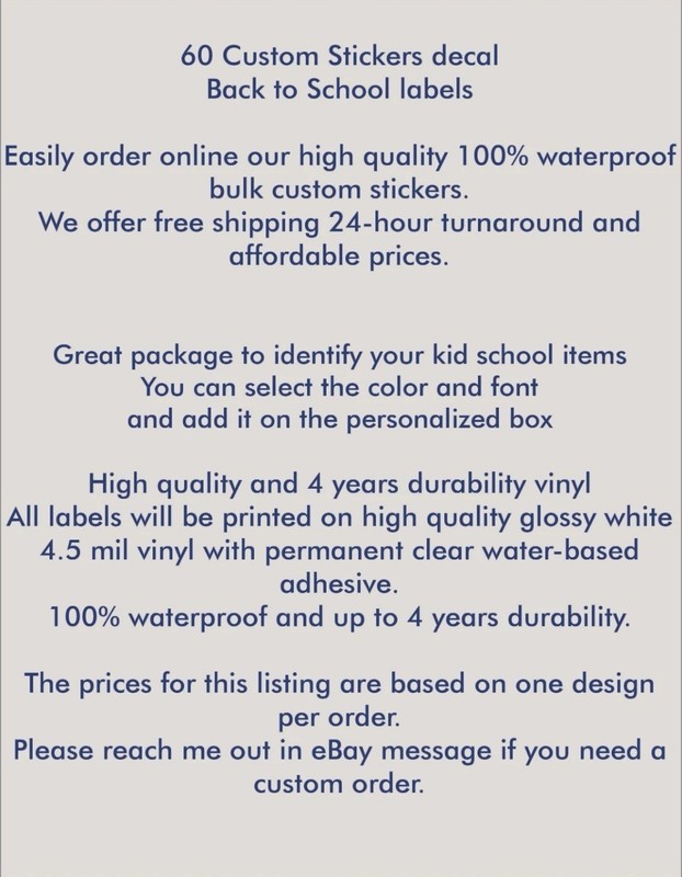60 Custom Name Label Sticker Decal Back to School Water and Scratch Resistant gallery